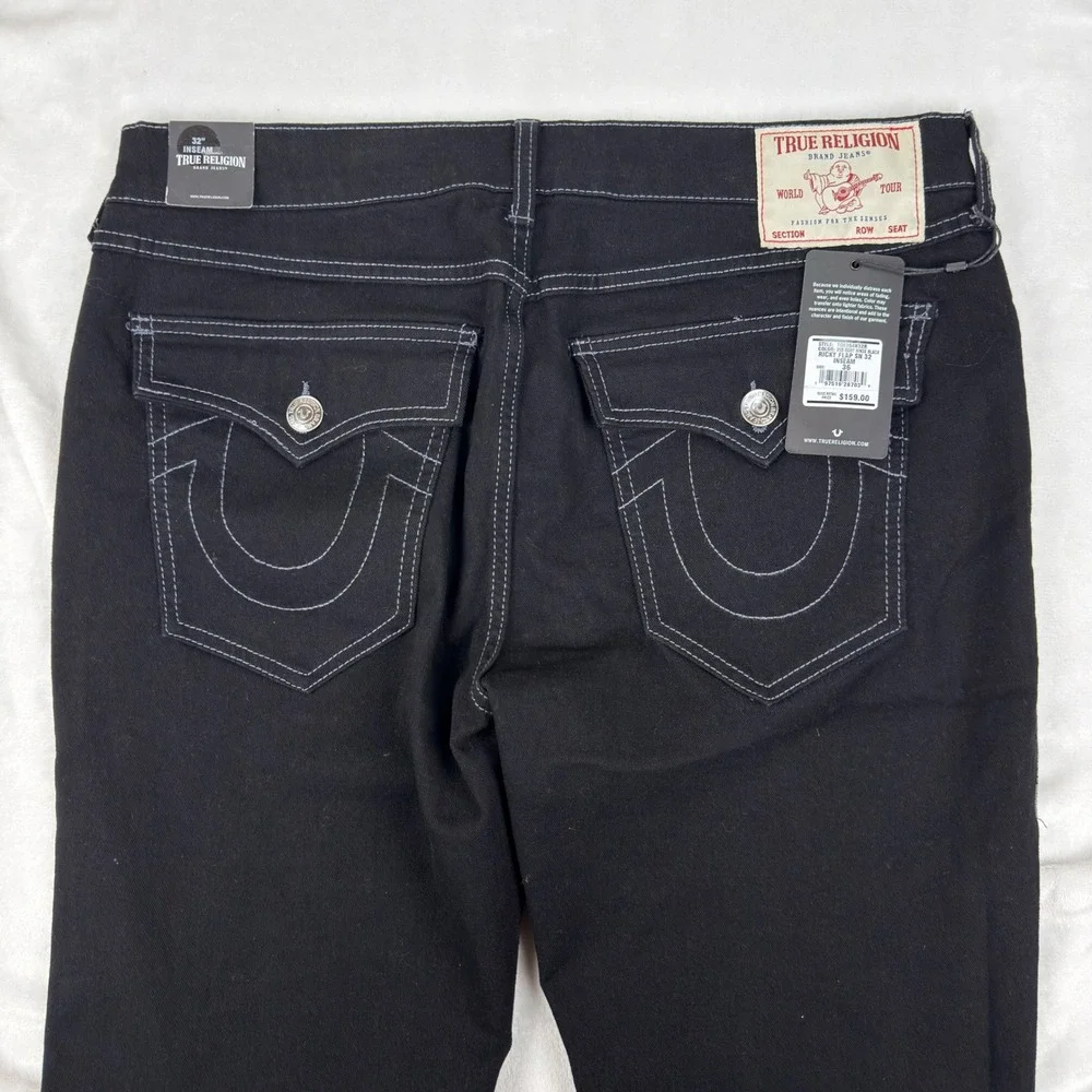 True Religion Ricky Flap SN Body Rinse Black Jeans Mens 36x32 Straight Leg NEW